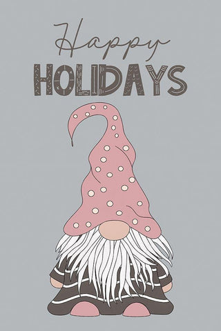 Happy Holidays Gnome Black Ornate Wood Framed Art Print with Double Matting by JJ Design House