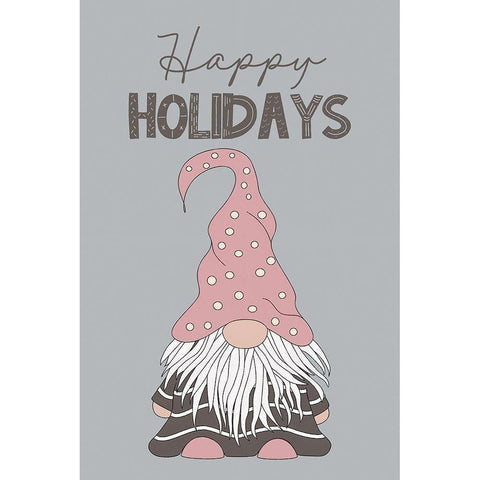 Happy Holidays Gnome Gold Ornate Wood Framed Art Print with Double Matting by JJ Design House