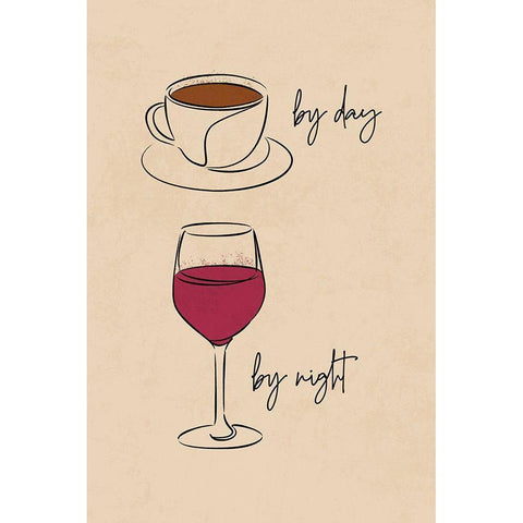 Coffee then Wine Black Modern Wood Framed Art Print with Double Matting by JJ Design House