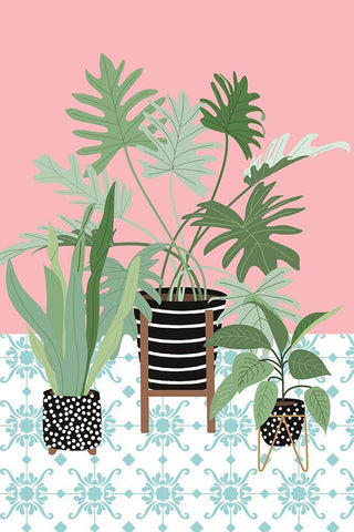 Potted Plants Black Ornate Wood Framed Art Print with Double Matting by JJ Design