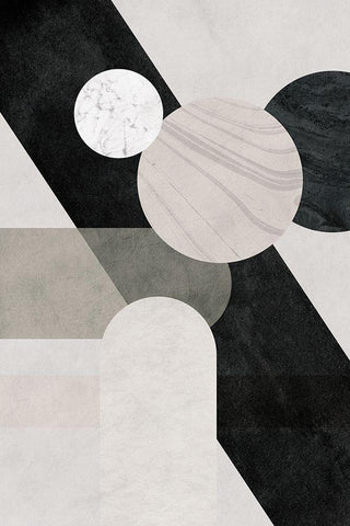 Shapes II White Modern Wood Framed Art Print with Double Matting by JJ Design