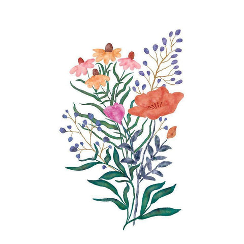 Watercolor Flowers I Gold Ornate Wood Framed Art Print with Double Matting by JJ Design