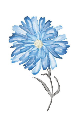 Blue Flower III White Modern Wood Framed Art Print with Double Matting by JJ Design