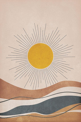 Sun and Mountains Black Ornate Wood Framed Art Print with Double Matting by JJ Design