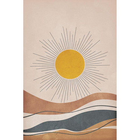 Sun and Mountains Gold Ornate Wood Framed Art Print with Double Matting by JJ Design