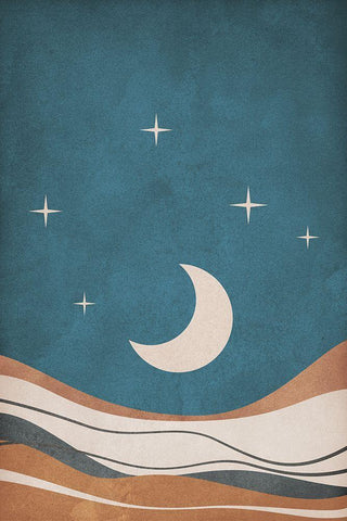 Moon and Mountains Black Ornate Wood Framed Art Print with Double Matting by JJ Design