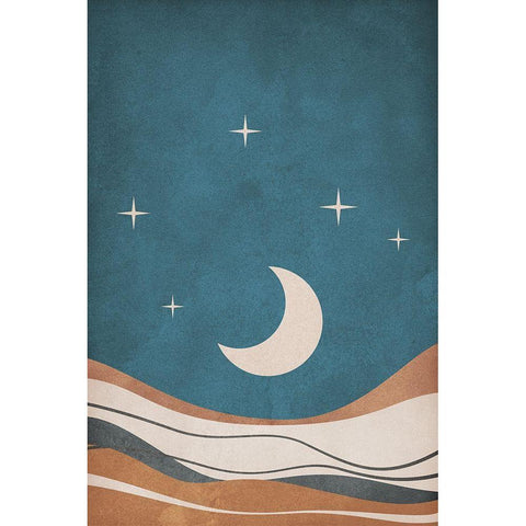 Moon and Mountains Black Modern Wood Framed Art Print by JJ Design