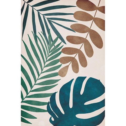 Tropical Leaves White Modern Wood Framed Art Print by JJ Design