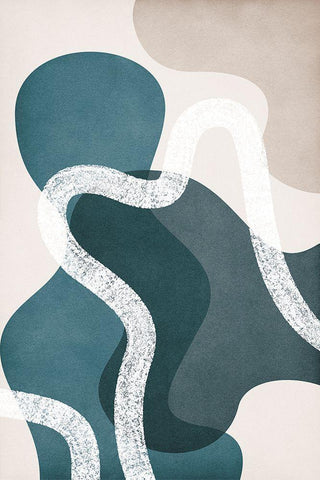 Boho in Blue White Modern Wood Framed Art Print with Double Matting by JJ Design