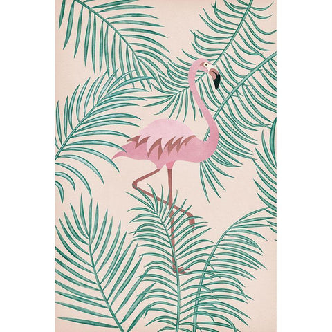 Flamingo Black Modern Wood Framed Art Print with Double Matting by JJ Design