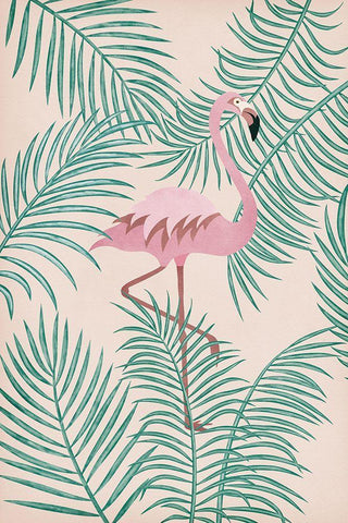 Flamingo White Modern Wood Framed Art Print with Double Matting by JJ Design