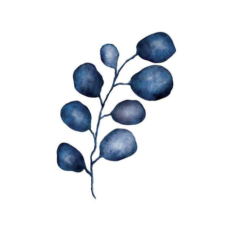 Blue Leaves I Black Modern Wood Framed Art Print by JJ Design