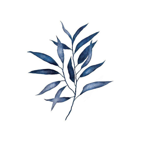 Blue Leaves II Black Modern Wood Framed Art Print with Double Matting by JJ Design