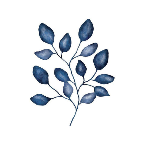 Blue Leaves V Black Modern Wood Framed Art Print with Double Matting by JJ Design