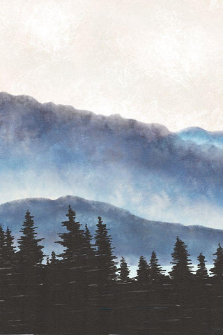 Blue Landscape I White Modern Wood Framed Art Print with Double Matting by JJ Design