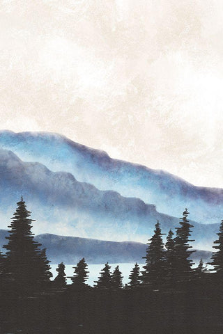 Blue Landscape II Black Ornate Wood Framed Art Print with Double Matting by JJ Design