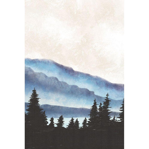 Blue Landscape II Black Modern Wood Framed Art Print by JJ Design