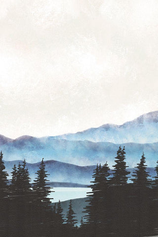 Blue Landscape III Black Ornate Wood Framed Art Print with Double Matting by JJ Design