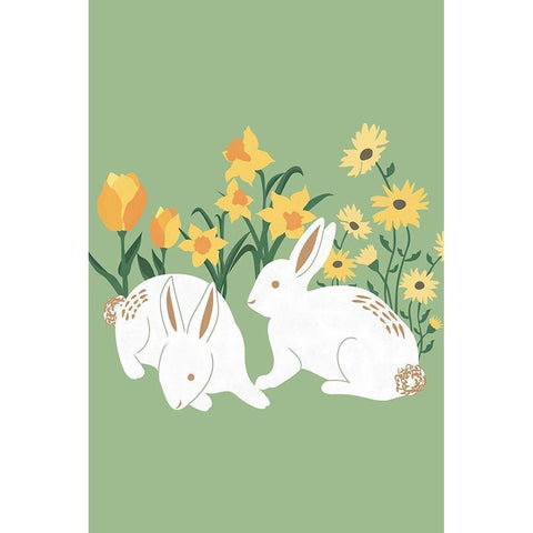 Bunnies Gold Ornate Wood Framed Art Print with Double Matting by JJ Design