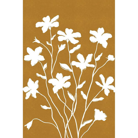 White Flowers on Tan Black Modern Wood Framed Art Print by JJ Design