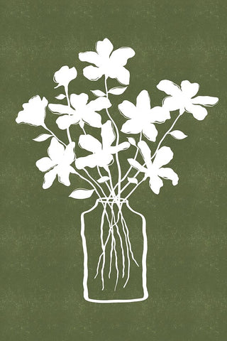 White Flowers on Green Black Ornate Wood Framed Art Print with Double Matting by JJ Design