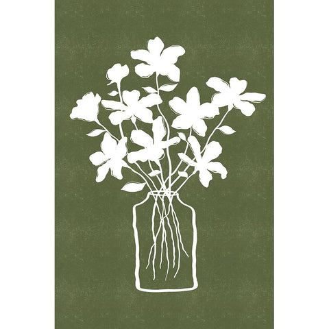 White Flowers on Green Black Modern Wood Framed Art Print by JJ Design