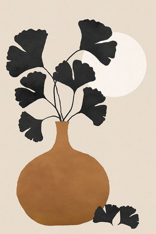 Gingko Black Modern Wood Framed Art Print by JJ Design