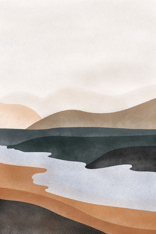 Abstract River Black Ornate Wood Framed Art Print with Double Matting by JJ Design