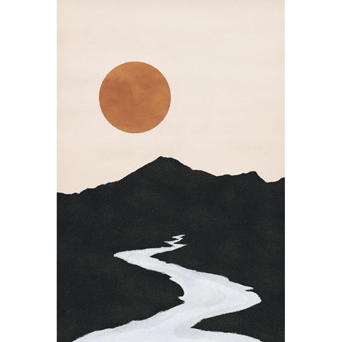 Black Mountain Sunset Black Modern Wood Framed Art Print with Double Matting by JJ Design