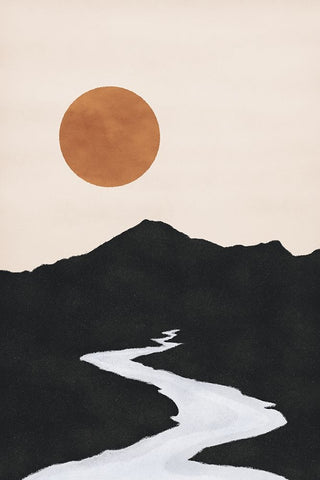 Black Mountain Sunset Black Ornate Wood Framed Art Print with Double Matting by JJ Design