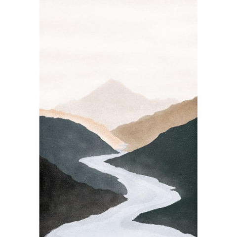 Mountain River Black Modern Wood Framed Art Print with Double Matting by JJ Design