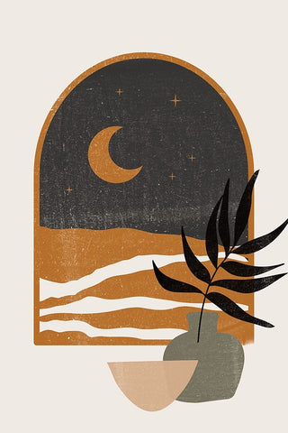 Moon View Black Ornate Wood Framed Art Print with Double Matting by JJ Design