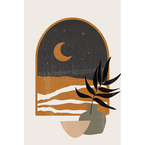 Moon View White Modern Wood Framed Art Print by JJ Design