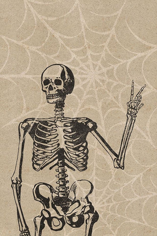 Peace Skeleton Black Ornate Wood Framed Art Print with Double Matting by JJ Design
