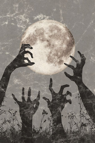 Zombie Hands White Modern Wood Framed Art Print with Double Matting by JJ Design