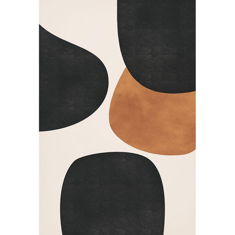 Beige Abstract Black Modern Wood Framed Art Print by JJ Design