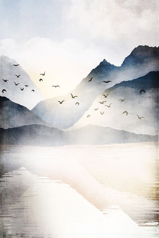 Misty Landscape II Black Modern Wood Framed Art Print by JJ Design