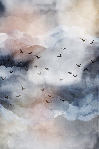 Misty Landscape III White Modern Wood Framed Art Print with Double Matting by JJ Design