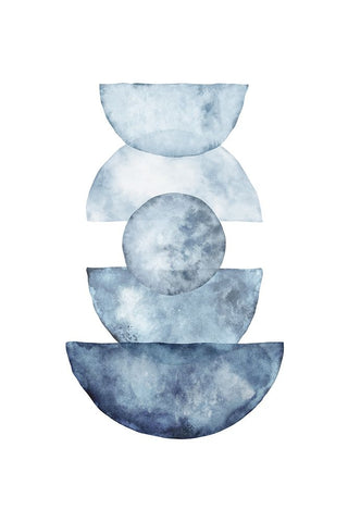 Blue Shapes White Modern Wood Framed Art Print with Double Matting by JJ Design