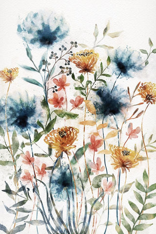 Wildflowers I White Modern Wood Framed Art Print with Double Matting by JJ Design