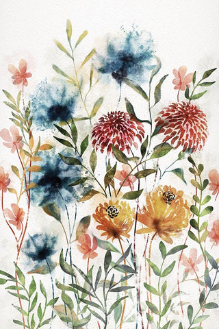 Wildflowers II White Modern Wood Framed Art Print with Double Matting by JJ Design