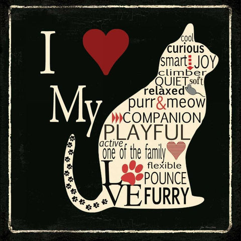 I Love My Cat White Modern Wood Framed Art Print by Moulton, Jo