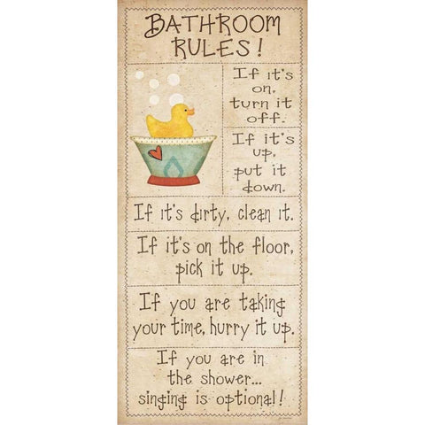 Family Bathroom Rules Black Modern Wood Framed Art Print by Moulton, Jo