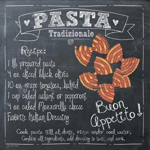 Pasta Recipe White Modern Wood Framed Art Print with Double Matting by Moulton, Jo