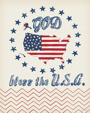 God Bless the USA White Modern Wood Framed Art Print with Double Matting by Moulton, Jo