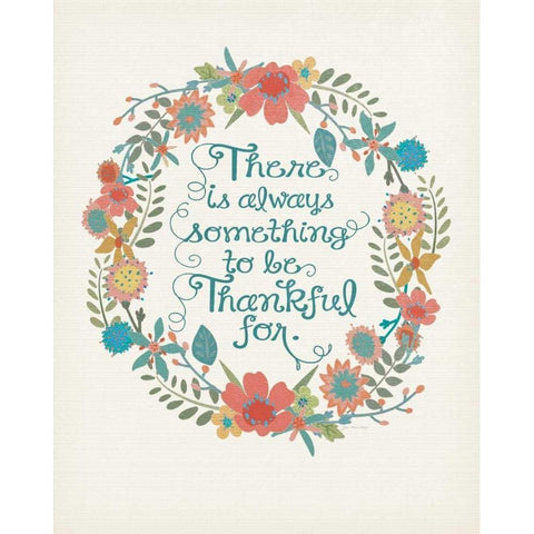 Floral Wreath - Thankful For Gold Ornate Wood Framed Art Print with Double Matting by Moulton, Jo