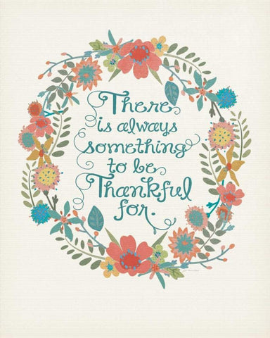 Floral Wreath - Thankful For White Modern Wood Framed Art Print with Double Matting by Moulton, Jo