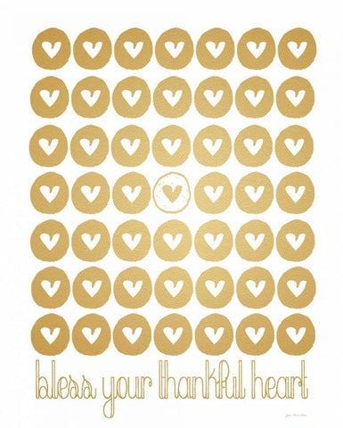 Faux Gold Bless Your Thankful Heart White Modern Wood Framed Art Print with Double Matting by Moulton, Jo