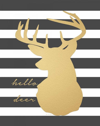 Faux Gold Hello Deer Black Ornate Wood Framed Art Print with Double Matting by Moulton, Jo