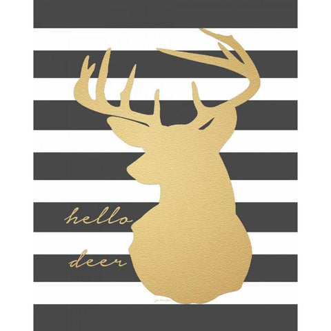 Faux Gold Hello Deer White Modern Wood Framed Art Print by Moulton, Jo